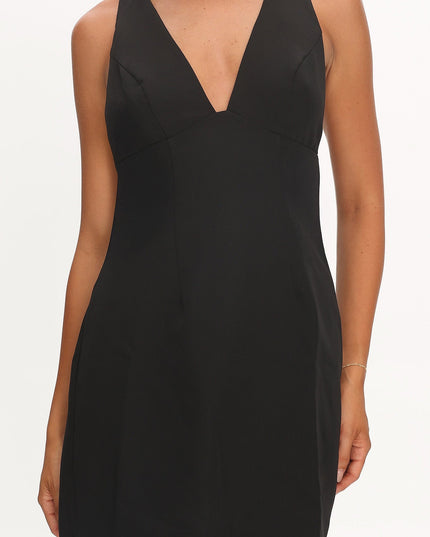 Black Back V Neck Mini Dress