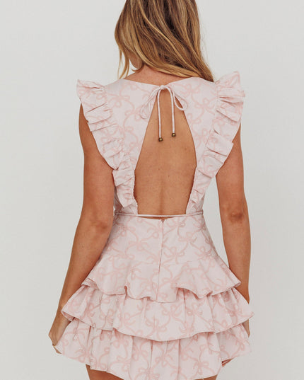 Pink Sleeveless Layered Frill Romper