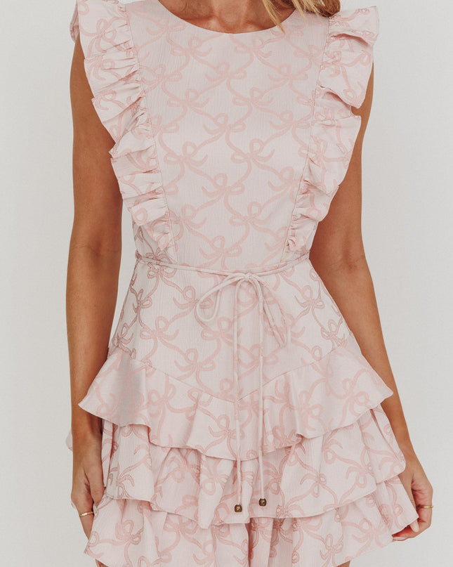 Pink Sleeveless Layered Frill Romper