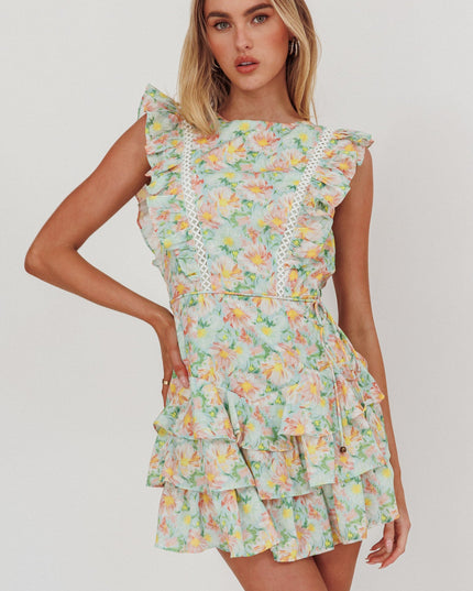 Multi Sleeveless Layered Frill Romper Floral
