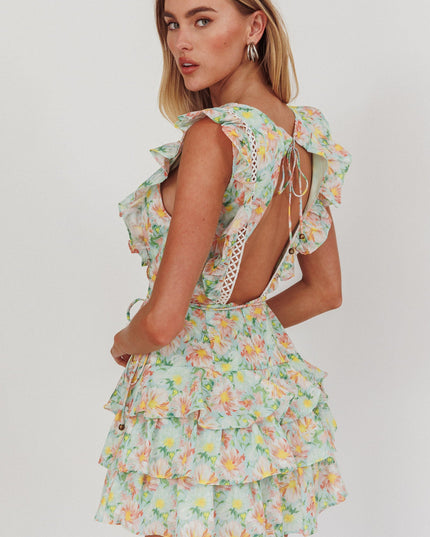 Multi Sleeveless Layered Frill Romper Floral