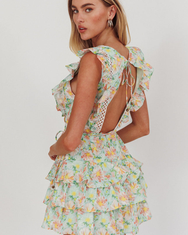 Multi Sleeveless Layered Frill Romper Floral