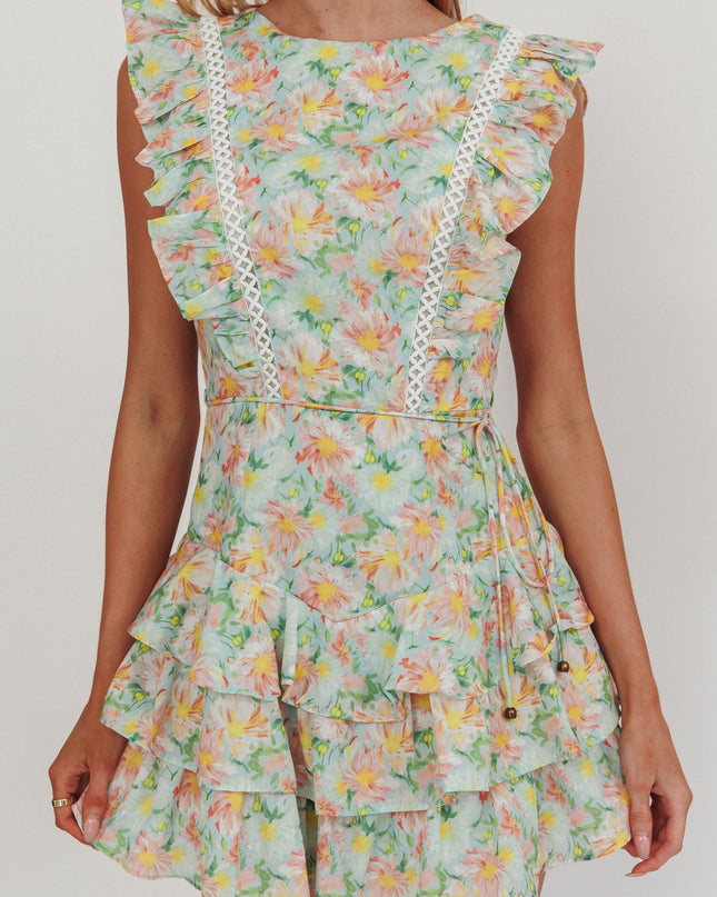 Multi Sleeveless Layered Frill Romper Floral
