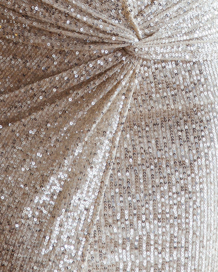 Beige Cowl Neckline Twist Feature Mini Dress Sequin