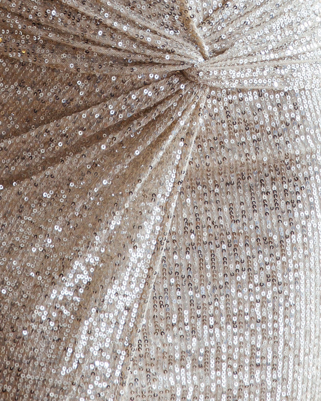 Beige Cowl Neckline Twist Feature Mini Dress Sequin