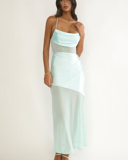 Blue Sheer Waist Maxi Dress Aqua