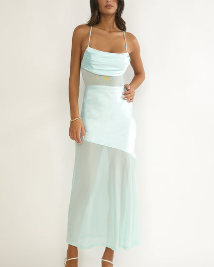 Blue Sheer Waist Maxi Dress Aqua