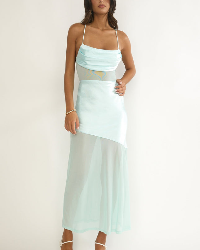 Blue Sheer Waist Maxi Dress Aqua