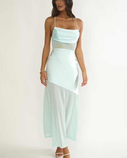 Blue Sheer Waist Maxi Dress Aqua