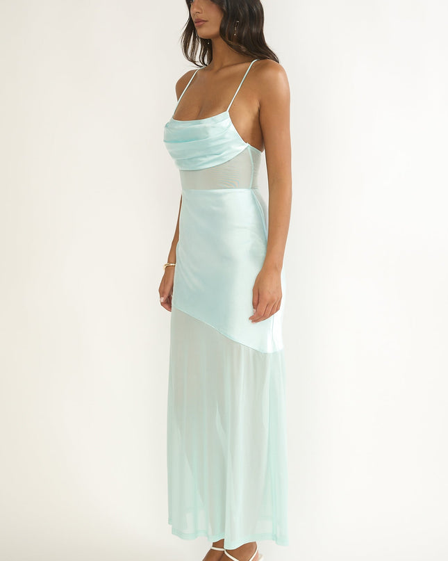 Blue Sheer Waist Maxi Dress Aqua