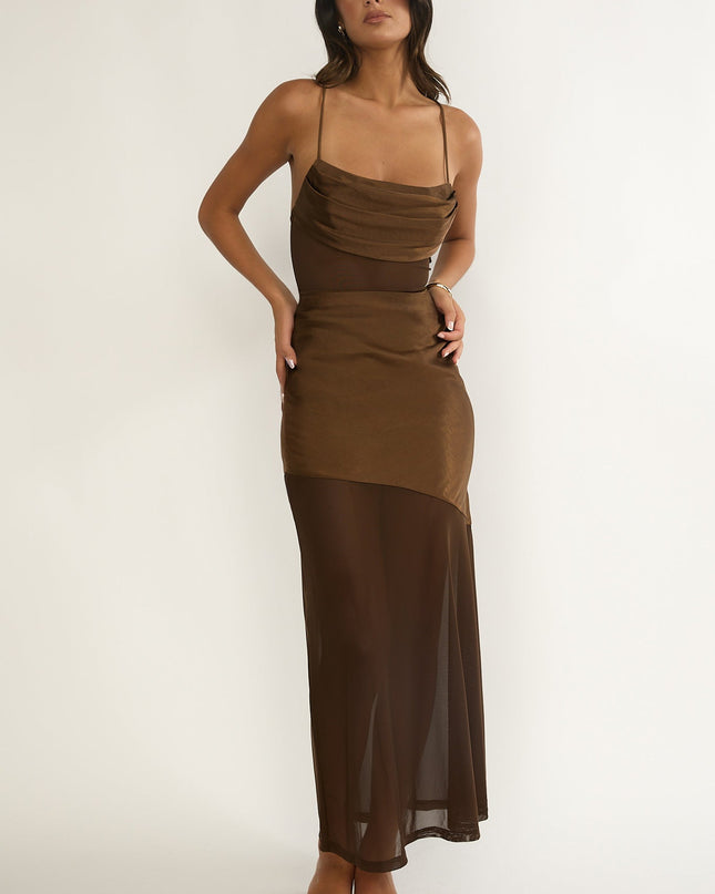 Chocolate Sheer Waist Maxi Dress