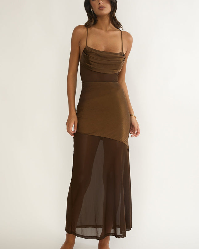 Chocolate Sheer Waist Maxi Dress