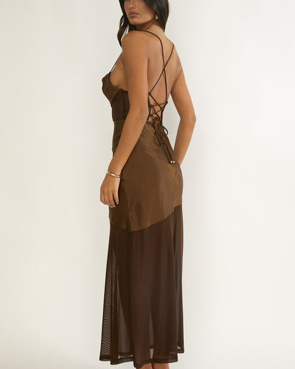 Chocolate Sheer Waist Maxi Dress