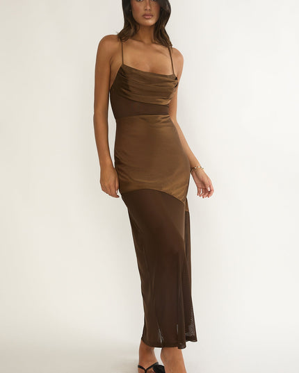 Chocolate Sheer Waist Maxi Dress