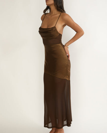 Chocolate Sheer Waist Maxi Dress