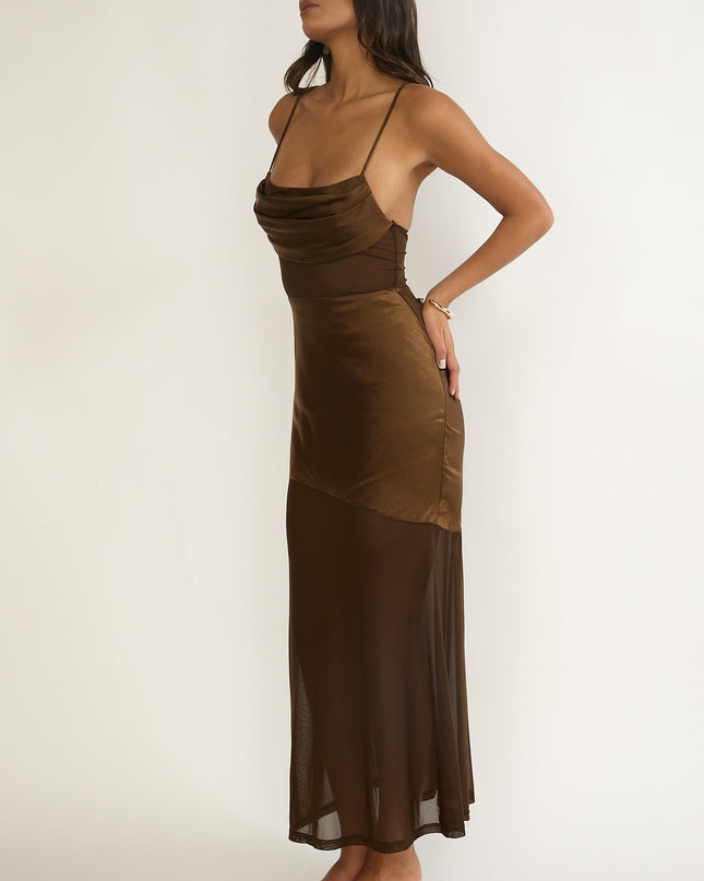 Chocolate Sheer Waist Maxi Dress