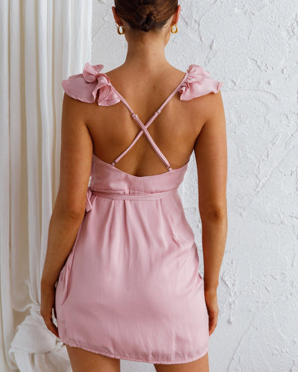 Blush Ruffle Shoulder Wrap Dress