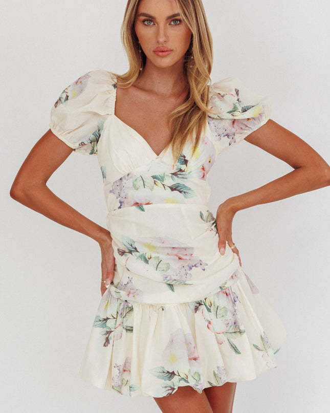 Butter Puff Sleeve Tied Back Mini Dress Floral