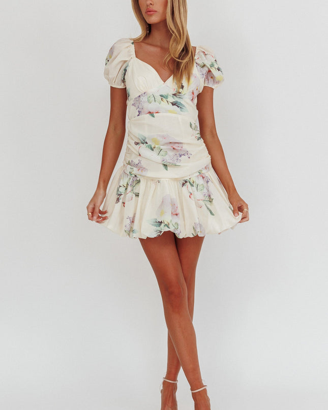 Butter Puff Sleeve Tied Back Mini Dress Floral