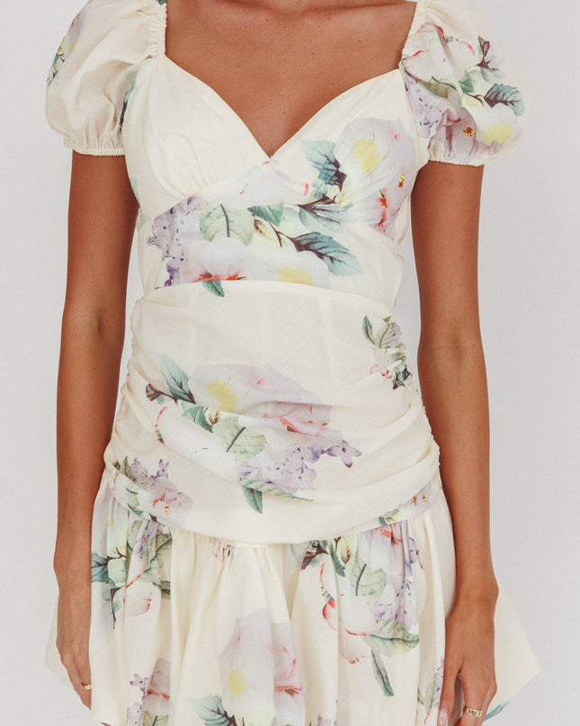 Butter Puff Sleeve Tied Back Mini Dress Floral