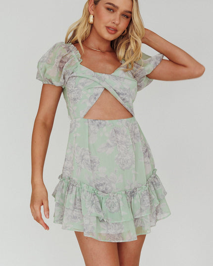 Puff Sleeve Twist Dress Floral Apple