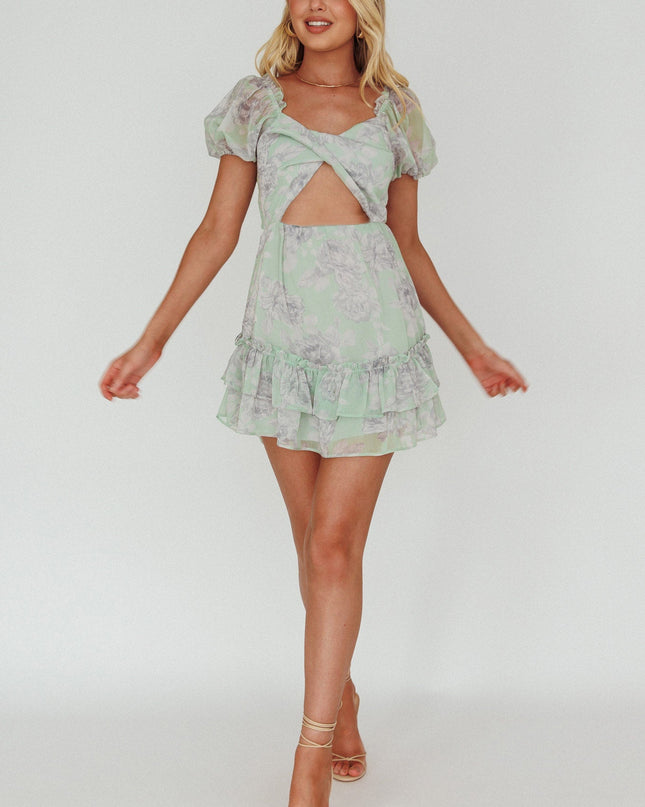 Puff Sleeve Twist Dress Floral Apple