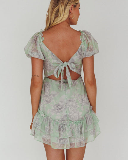 Puff Sleeve Twist Dress Floral Apple
