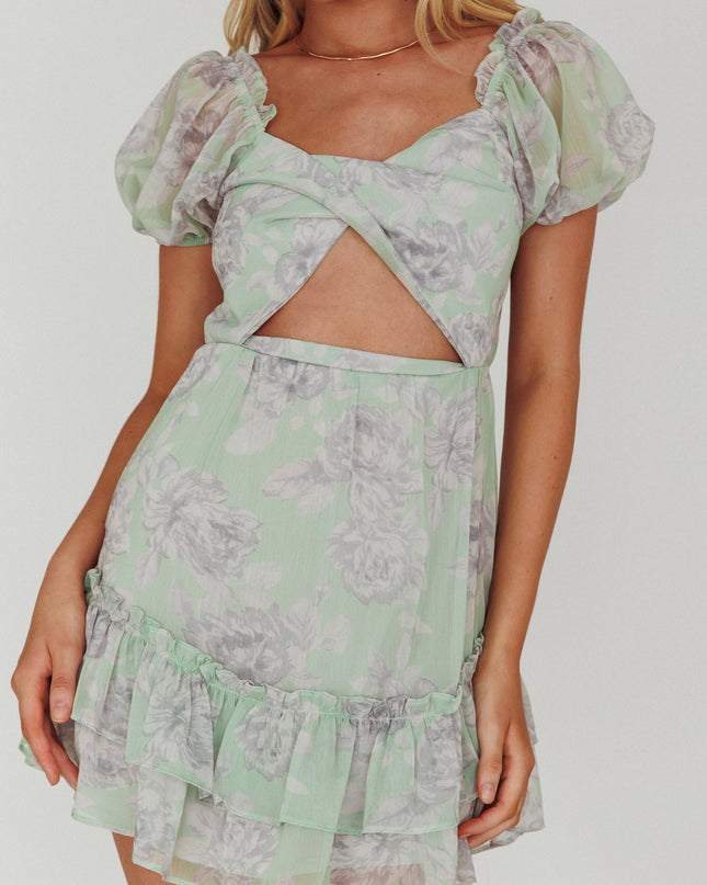 Puff Sleeve Twist Dress Floral Apple