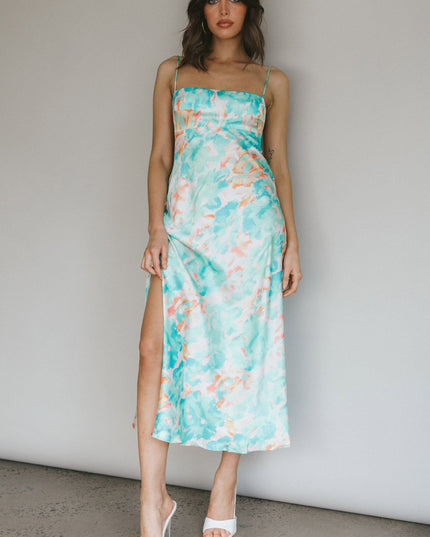 Green Low Back Midi Dress Floral