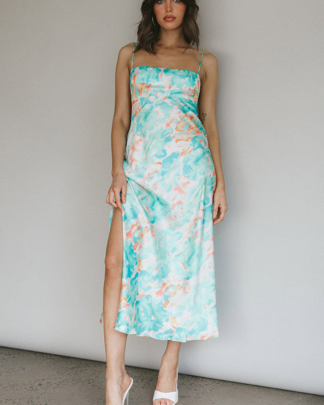 Green Low Back Midi Dress Floral