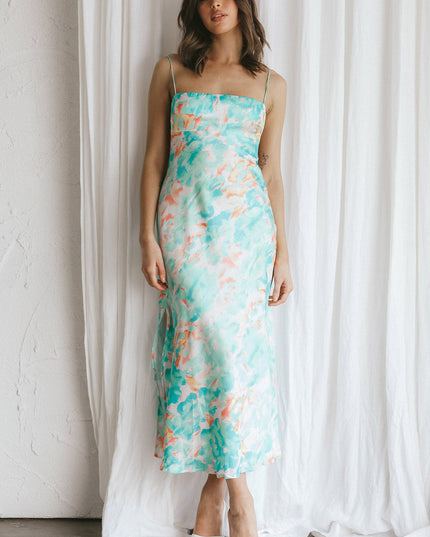 Green Low Back Midi Dress Floral