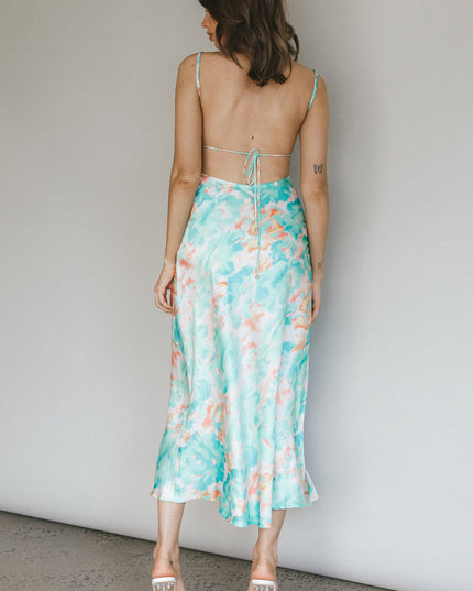Green Low Back Midi Dress Floral