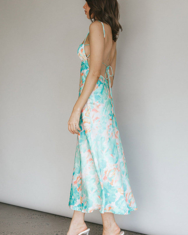 Green Low Back Midi Dress Floral