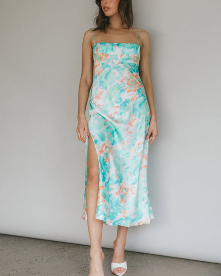 Green Low Back Midi Dress Floral