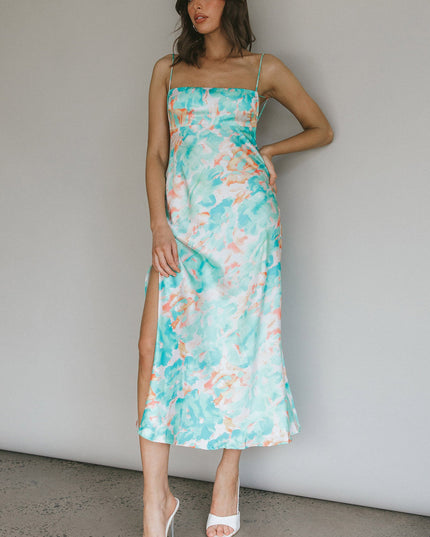 Green Low Back Midi Dress Floral
