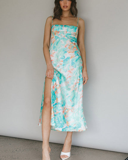 Green Low Back Midi Dress Floral