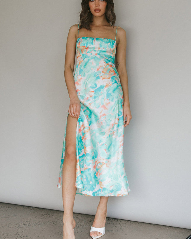 Green Low Back Midi Dress Floral