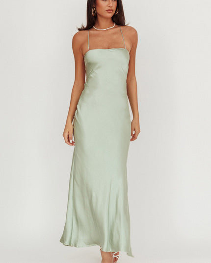 Sage Backless Satin Maxi Dress