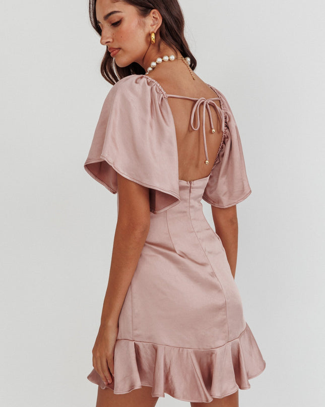 Blush You Pleated Bust Angel Sleeve Ruffle Hem Dress