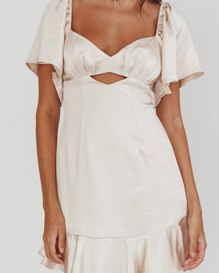 Champagne You Pleated Bust Angel Sleeve Ruffle Hem Dress