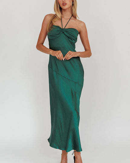 Forest Green Strapless Gathered Bust Midi Dress