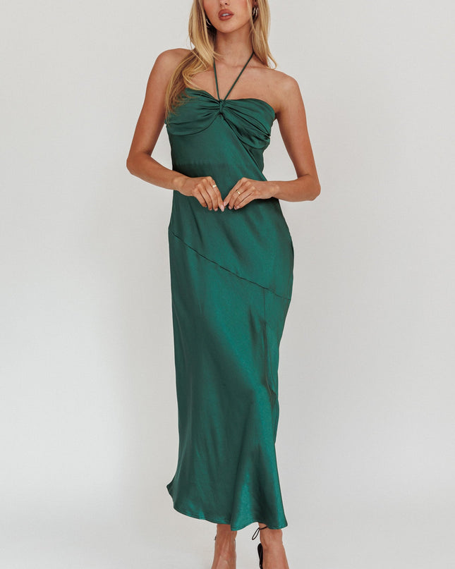 Forest Green Strapless Gathered Bust Midi Dress