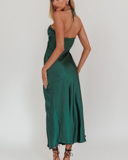 Forest Green Strapless Gathered Bust Midi Dress