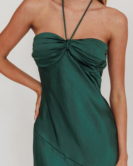 Forest Green Strapless Gathered Bust Midi Dress
