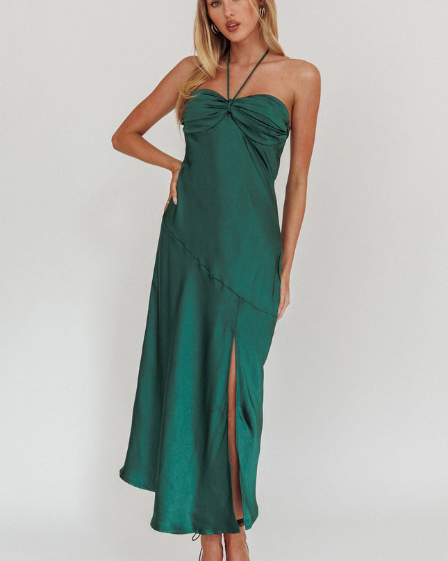 Forest Green Strapless Gathered Bust Midi Dress