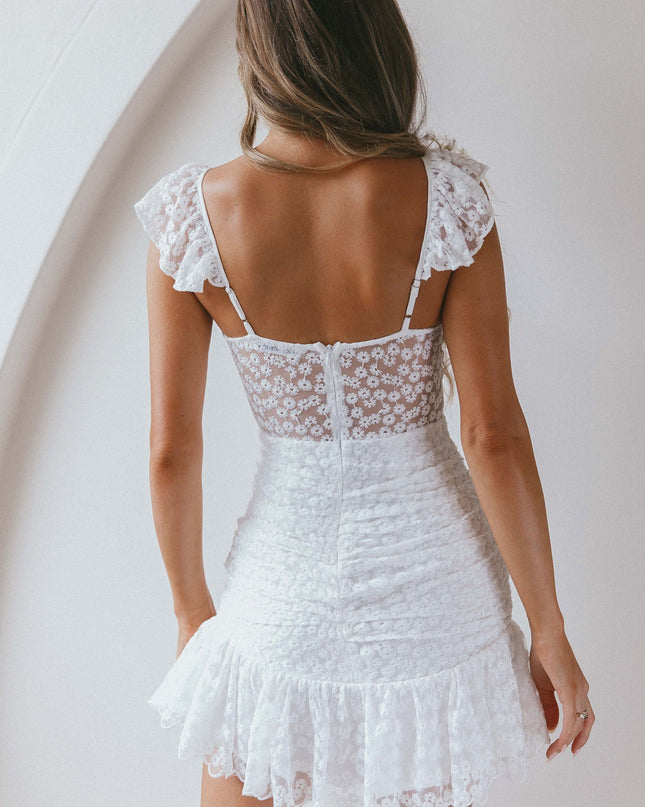 White Embroidered Frill Dress Steel