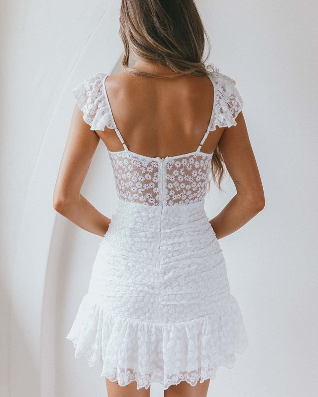 White Embroidered Frill Dress Steel