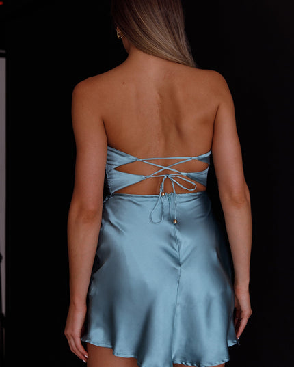 Blue Double Twist Mini Dress