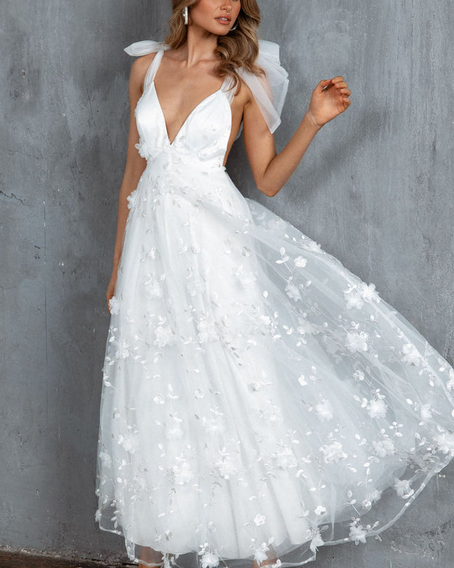 White Tied Shoulder Maxi Dress
