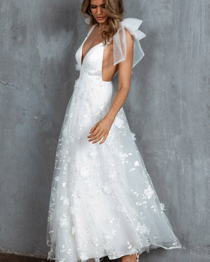 White Tied Shoulder Maxi Dress